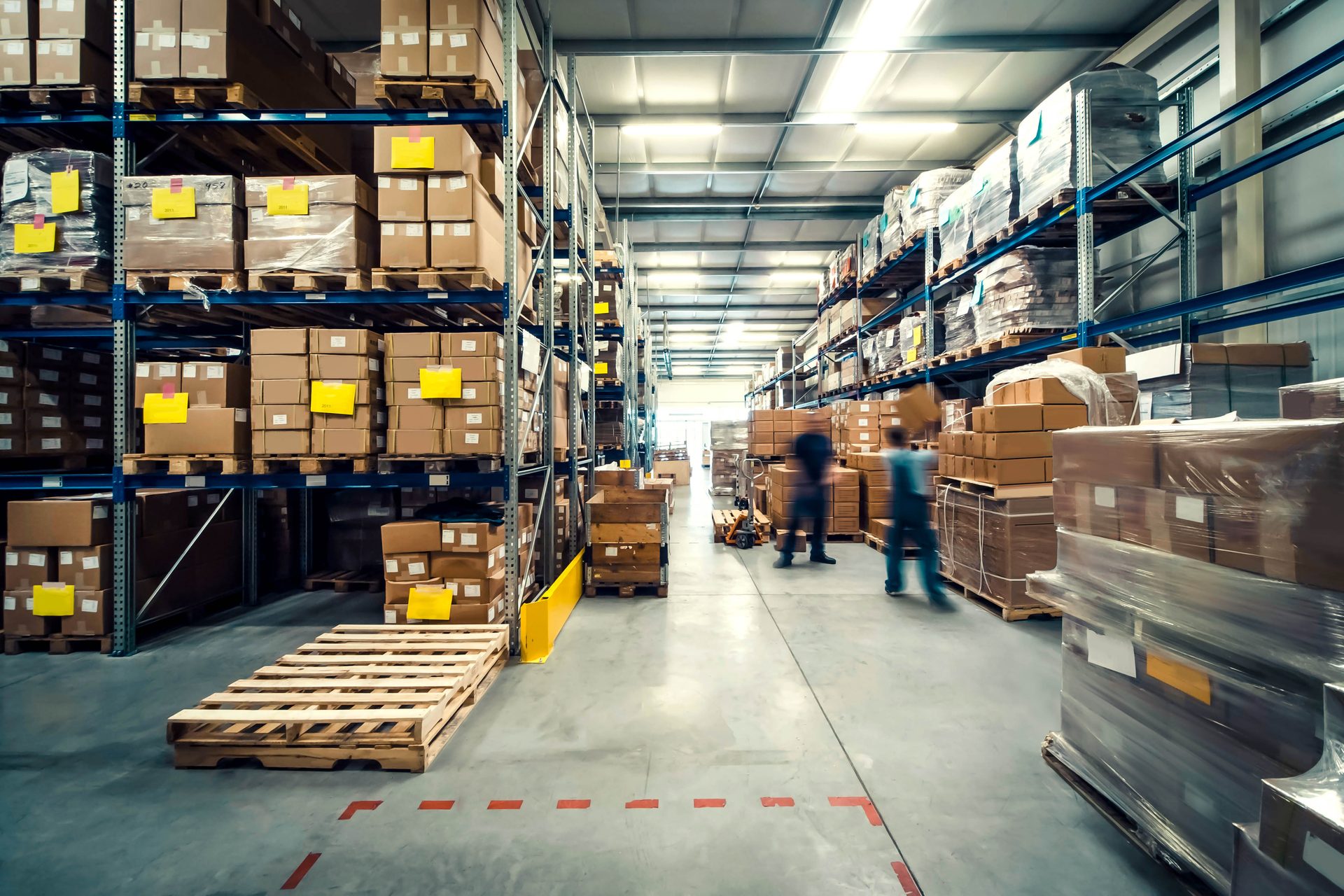 Warehouse interior with racked stock